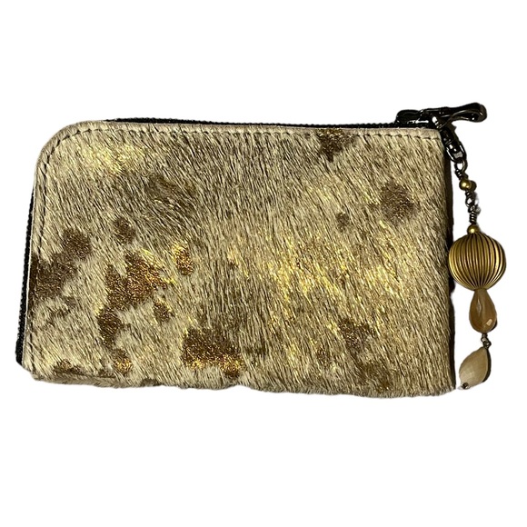 Mini Wallet Wristlet Gold Metallic Leather with Calf Hair by Evoke… - Picture 2 of 4